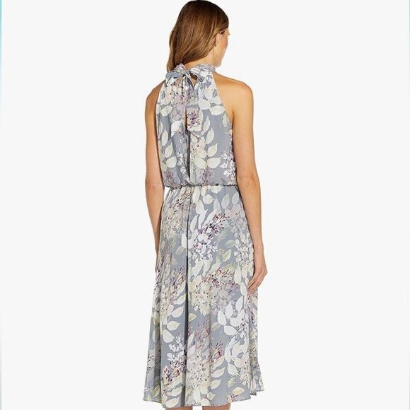 Adrianna Papell Women's Dress Mock Neck Prted Water Color MIDI Light Blue 2 NWT - Picture 3 of 8